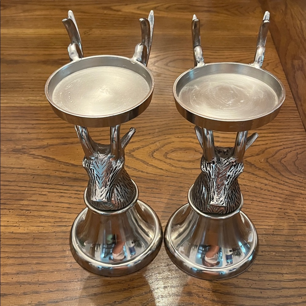 Two's Company Silver‎ Elk/Deer Candle Holders
